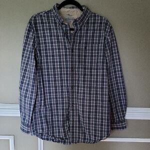 Carhartt Men's Blue and White Plaid Button Down Shirt Size Medium